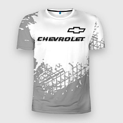 Мужская спорт-футболка Chevrolet speed на светлом фоне со следами шин: си