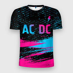 Мужская спорт-футболка AC DC - neon gradient: символ сверху