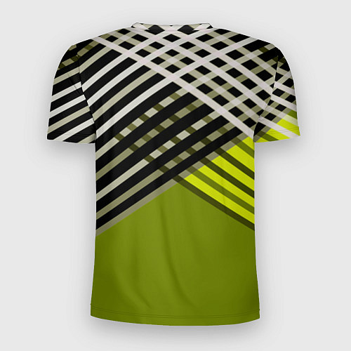 Мужская спорт-футболка Косые черно-белые полосы на оливковом фоне / 3D-принт – фото 2