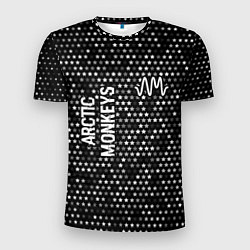Мужская спорт-футболка Arctic Monkeys glitch на темном фоне: надпись, сим