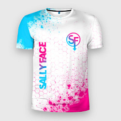 Мужская спорт-футболка Sally Face neon gradient style: надпись, символ