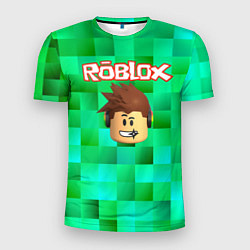 Мужская спорт-футболка Roblox head на пиксельном фоне