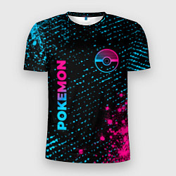 Мужская спорт-футболка Pokemon - neon gradient: надпись, символ