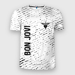 Мужская спорт-футболка Bon Jovi glitch на светлом фоне: надпись, символ
