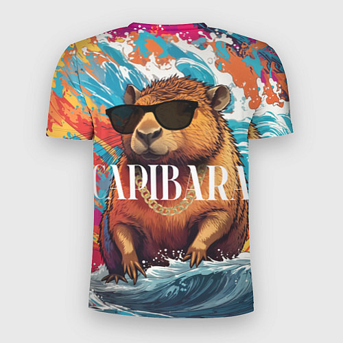 Мужская спорт-футболка Капибара в очках на красочных волнах / 3D-принт – фото 2