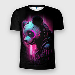 Мужская спорт-футболка Панда киберпанк в фиолетовом свете