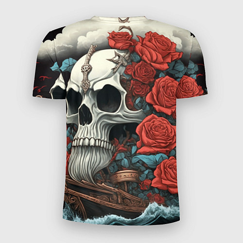 Мужская спорт-футболка Череп викинга на корабле с розами в стиле тату ире / 3D-принт – фото 2