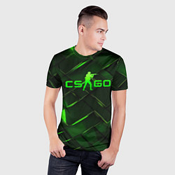 Футболка спортивная мужская CSGO green abstract elements, цвет: 3D-принт — фото 2