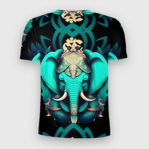 Мужская спорт-футболка Бирюзовый слон с узорами и лотосом / 3D-принт – фото 2