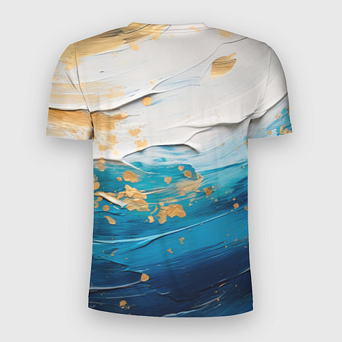 Мужская спорт-футболка Белый, синий, золотой импасто абстракция / 3D-принт – фото 2
