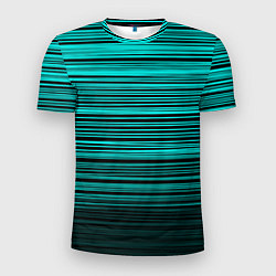 Мужская спорт-футболка Яркие неоновые бирюзовые полосы на черном