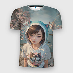 Футболка спортивная мужская Девчонка в капюшоне с ушками, цвет: 3D-принт