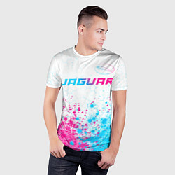 Футболка спортивная мужская Jaguar neon gradient style: символ сверху, цвет: 3D-принт — фото 2