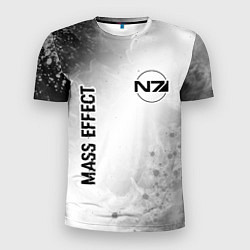 Мужская спорт-футболка Mass Effect glitch на светлом фоне: надпись, симво