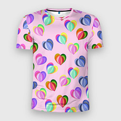 Футболка спортивная мужская Цветные сердечки, цвет: 3D-принт