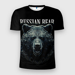 Мужская спорт-футболка Русский медведь на черном фоне