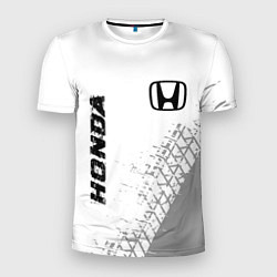 Мужская спорт-футболка Honda speed на светлом фоне со следами шин: надпис