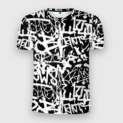 Футболка спортивная мужская Граффити черно-белый паттерн, цвет: 3D-принт