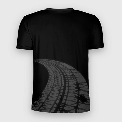 Мужская спорт-футболка Nissan speed на темном фоне со следами шин: символ / 3D-принт – фото 2