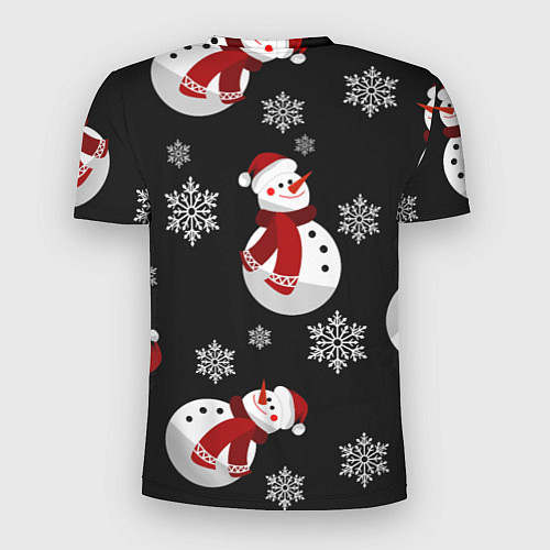 Мужская спорт-футболка Снеговички в зимних шапочках со снежинками / 3D-принт – фото 2
