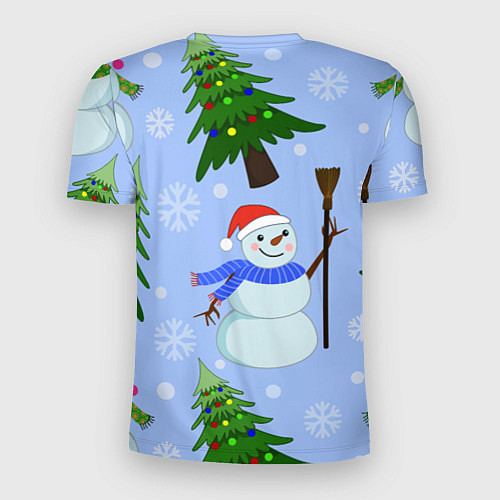 Мужская спорт-футболка Снеговики с новогодними елками паттерн / 3D-принт – фото 2