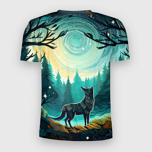 Мужская спорт-футболка Волк в ночном лесу фолк-арт / 3D-принт – фото 2