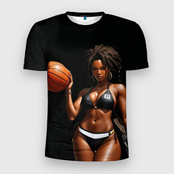 Мужская спорт-футболка Девушка с баскетбольным мячом