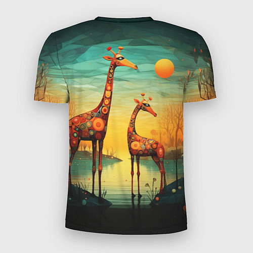 Мужская спорт-футболка Жирафы в стиле фолк-арт / 3D-принт – фото 2