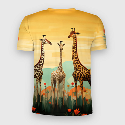Мужская спорт-футболка Три жирафа в стиле фолк-арт / 3D-принт – фото 2