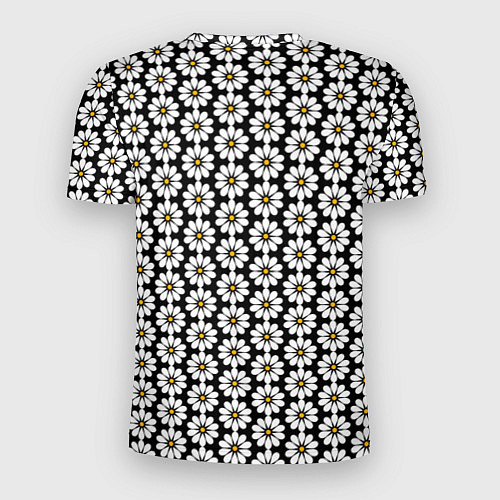 Мужская спорт-футболка Белые ромашки на чёрном / 3D-принт – фото 2