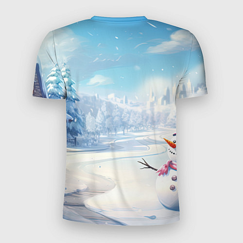 Мужская спорт-футболка Новогодний пейзаж снеговик / 3D-принт – фото 2