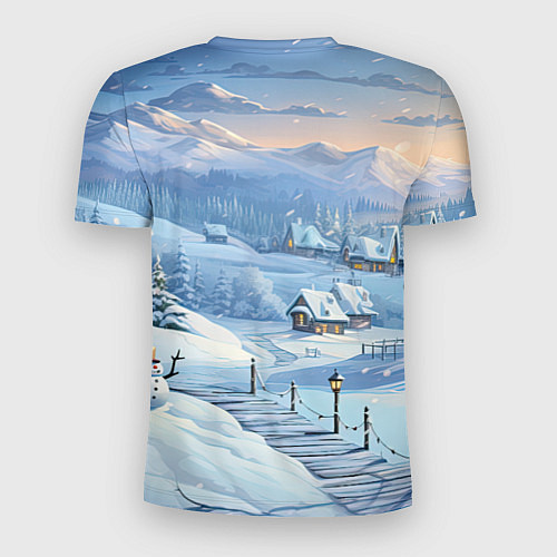 Мужская спорт-футболка Новогодний дворик со снеговиком / 3D-принт – фото 2