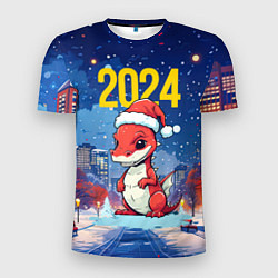 Мужская спорт-футболка 2024 красный новогодний дракон