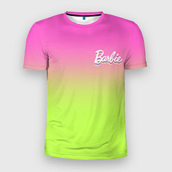 Мужская спорт-футболка Барби: градиент розовый и ярко-зеленый