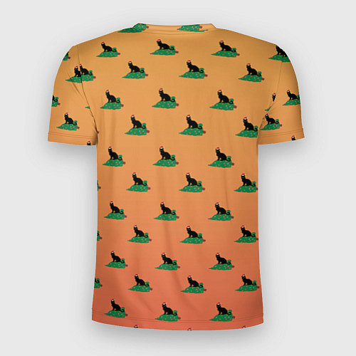 Мужская спорт-футболка Черный кот в новогодней шапке уронил елку / 3D-принт – фото 2