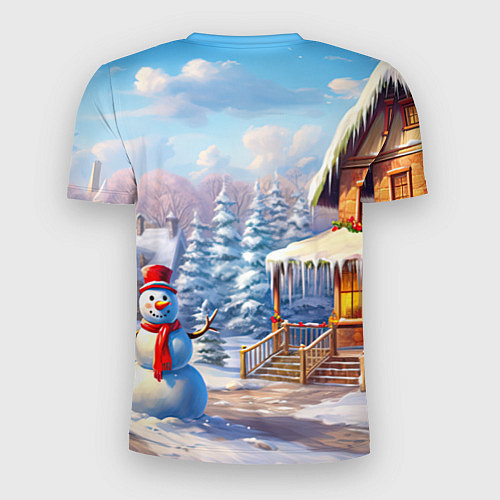 Мужская спорт-футболка Новогодняя деревня и снеговик / 3D-принт – фото 2