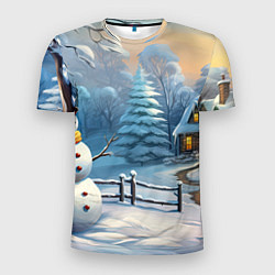Мужская спорт-футболка Новый год и снеговик