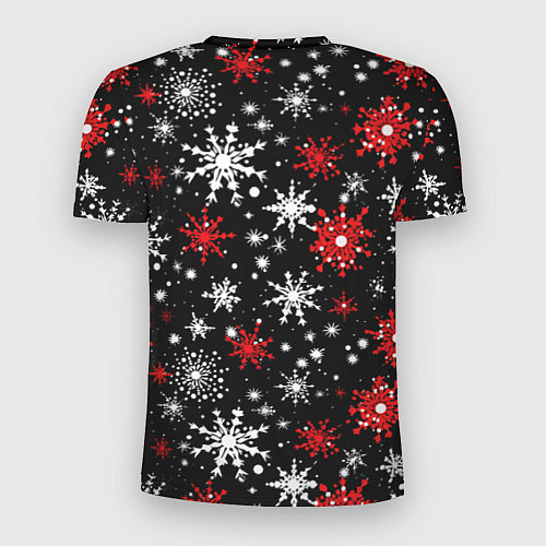 Мужская спорт-футболка Белые и красные снежинки на черном фоне - нейросет / 3D-принт – фото 2