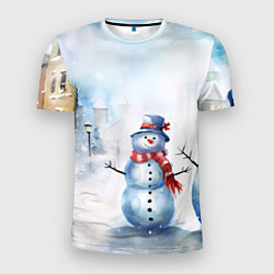 Мужская спорт-футболка Новогодний день со снеговиком