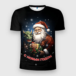 Мужская спорт-футболка Дед мороз с драконом