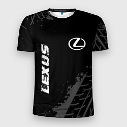 Мужская спорт-футболка Lexus speed на темном фоне со следами шин вертикал