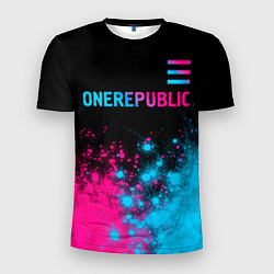 Мужская спорт-футболка OneRepublic - neon gradient посередине