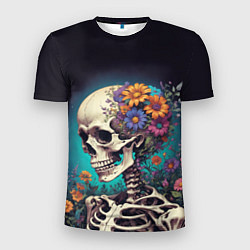 Мужская спорт-футболка Скелет с яркими цветами
