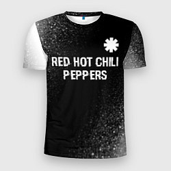 Мужская спорт-футболка Red Hot Chili Peppers glitch на темном фоне посере