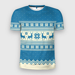 Мужская спорт-футболка Sweater with deer on a blue background