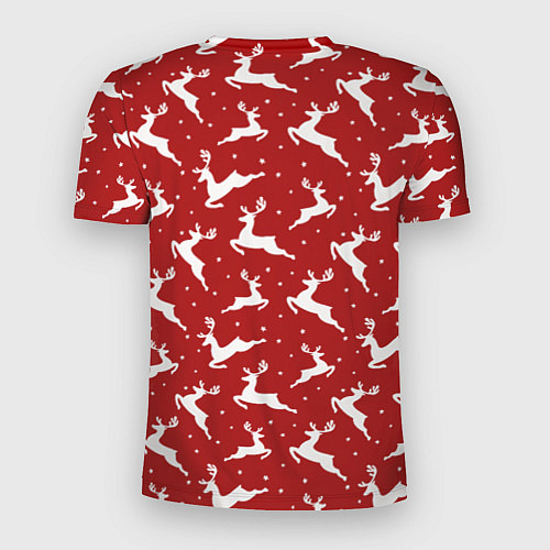 Мужская спорт-футболка Красный паттерн с новогодними оленями / 3D-принт – фото 2