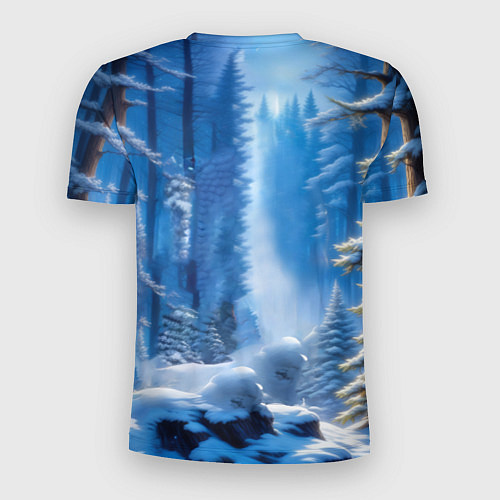Мужская спорт-футболка Волк в зимнем ночном лесу / 3D-принт – фото 2