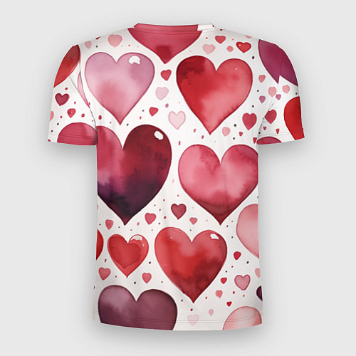 Мужская спорт-футболка Паттерн акварельные сердечки / 3D-принт – фото 2