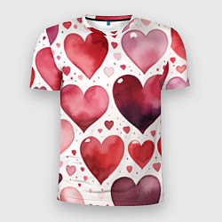 Мужская спорт-футболка Паттерн акварельные сердечки