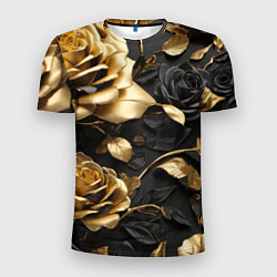 Мужская спорт-футболка Металлические розы золотые и черные